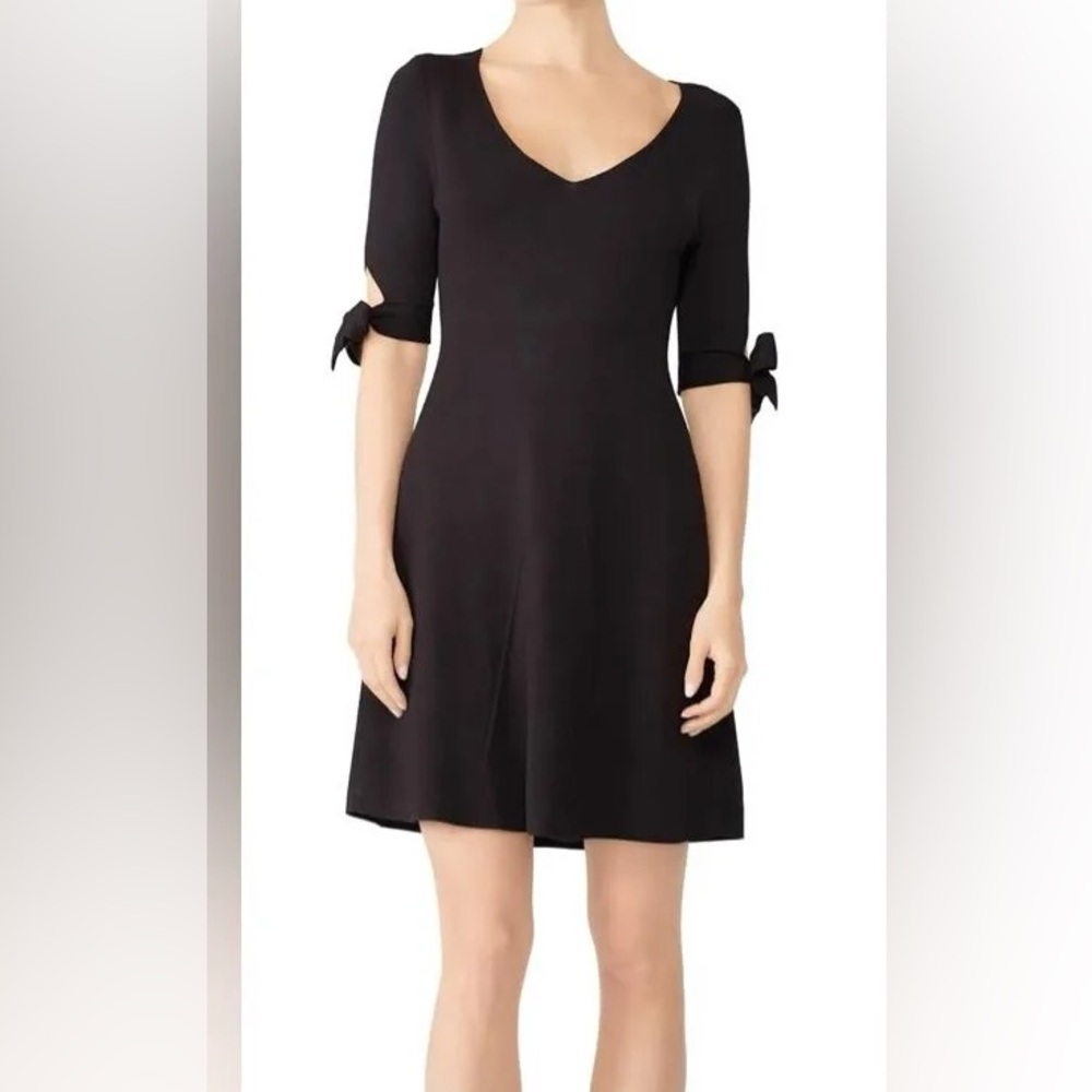 525 America Black Midi Knit Dress with Bow Accents - NWT